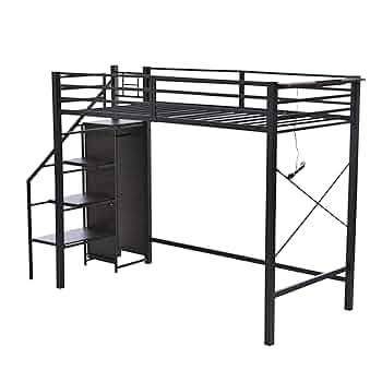 コンセント付きロフトベッド高さ170　送料無料 スチール 耐震 ベッドBLACK コンセント付きロフトベッド高さ170 送料無料 スチール 耐震